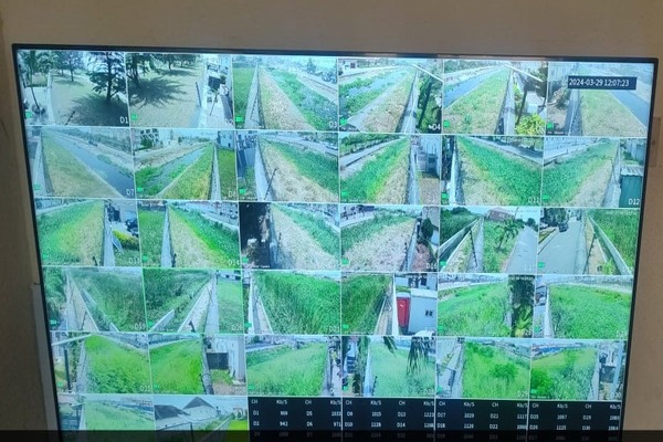 Screen in a cctv monitor room displaying camera feeds